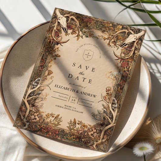 Save The Date Rustic Antler Autumn Wedding