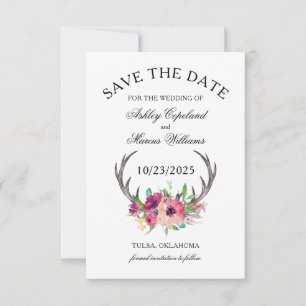 Save The Date Rustic Antlers Boho Floral Photo Enregistrer la da