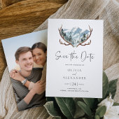 Save The Date Rustic Antlers Mountain Mariage photo