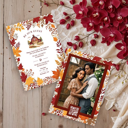 Save The Date Rustic Barn Botanical Fall Leaves & Branches Frame