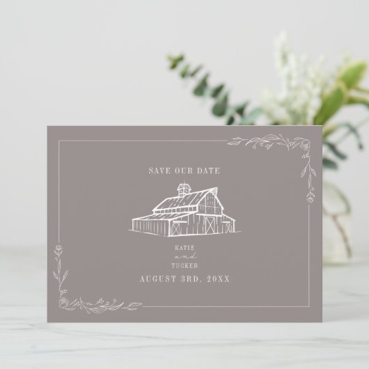 Save The Date Rustic Barn Mariage Amethyst Grey Enregistrer La D (Debout devant)