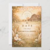 Save The Date Rustic Barn Meadow String Lights Wedding (Devant)