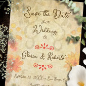 Save The Date Rustic Baroque Floral Sacred Heart Mexican Wedding