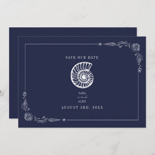 Save The Date Rustic Beach Wedding Dark Blue Enregistrer La Date (Devant / Derrière)