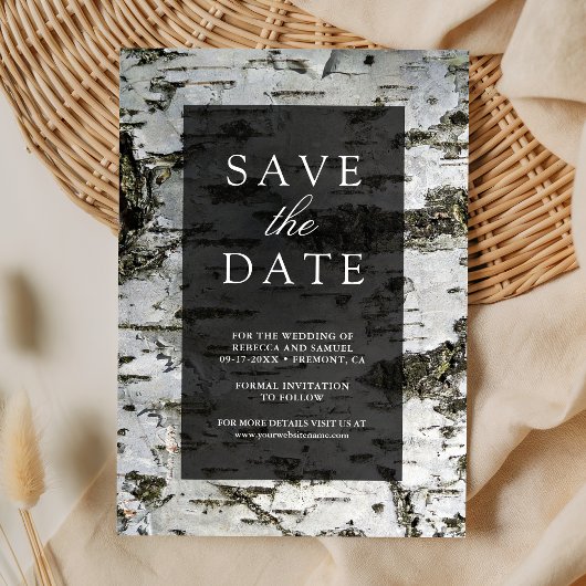 Save The Date Rustic Birch Tree Bark Modern Wedding