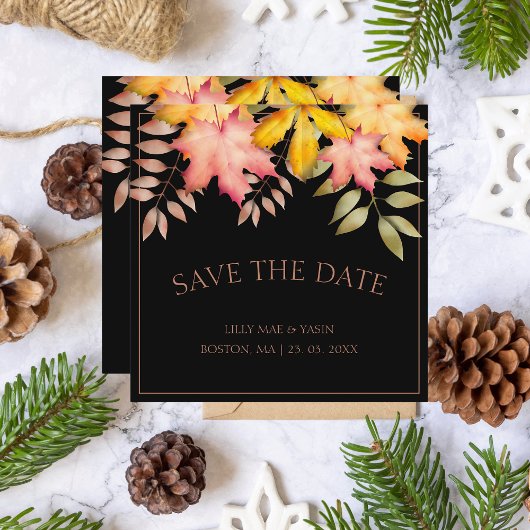 Save The Date Rustic Black Automne Feuilles Mariage