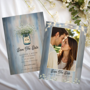 Save The Date Rustic Blue Baby's Breath Photo Enregistrer la dat