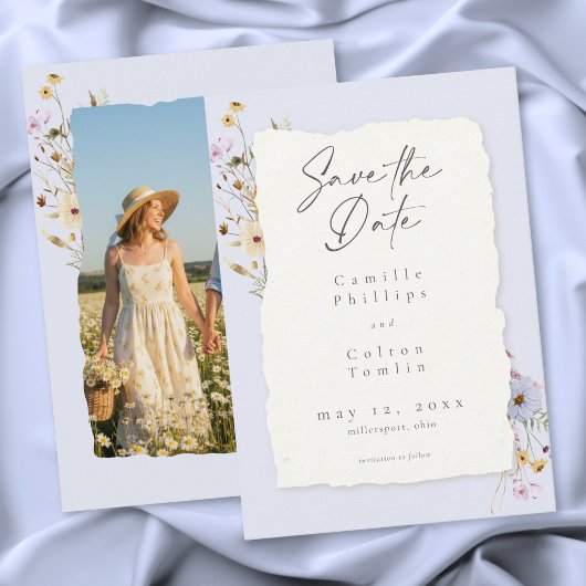 Save The Date Rustic Blue Romantic Wildflower Wedding Photo