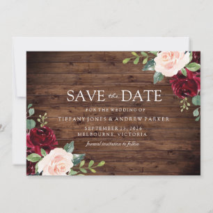 Save The Date Rustic Blush : Bourgogne Blush Floral Watercolor