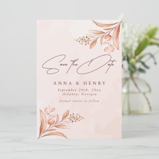 Save The Date Rustic Blush Terracotta Mariage botanique (Debout devant)