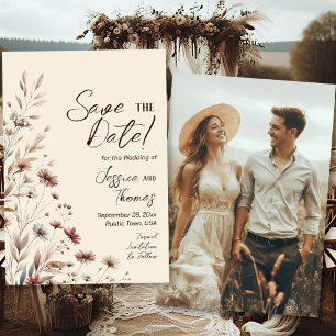 Save The Date Rustic Boho Chic Fleur sauvage Photo Retour Mariag