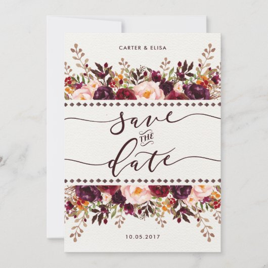 Save The Date Rustic Boho Floral Enregistrer la date Mariage Inv (Devant)