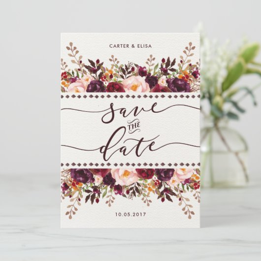 Save The Date Rustic Boho Floral Enregistrer la date Mariage Inv (Debout devant)