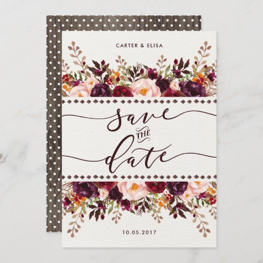 Save The Date Rustic Boho Floral Enregistrer la date Mariage Inv (Devant / Derrière)