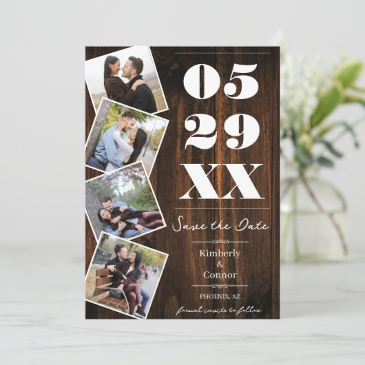 Save The Date Rustic Bold Four Photo Enregistrer la date (Debout devant)