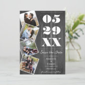 Save The Date Rustic Bold Four Photo Enregistrer la date | Gris (Debout devant)