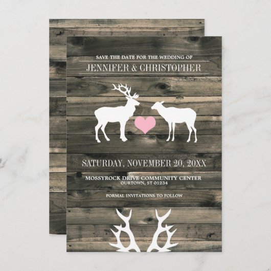 Save The Date Rustic Buck and Doe Enregistrer la date Annonces (Devant / Derrière)