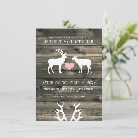Save The Date Rustic Buck and Doe Enregistrer la date Annonces (Debout devant)