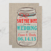 Save The Date Rustic Burlap & Mason Jar Wedding Wedding Enregist (Devant / Derrière)