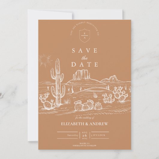 Save The Date Rustic Cactus Mariage paysage du désert (Devant)