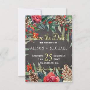 Save The Date Rustic Chalkboard hiver Floral Mariage de Noël