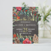 Save The Date Rustic Chalkboard hiver Floral Mariage de Noël (Debout devant)