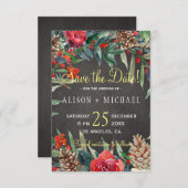 Save The Date Rustic Chalkboard hiver Floral Mariage de Noël (Devant / Derrière)