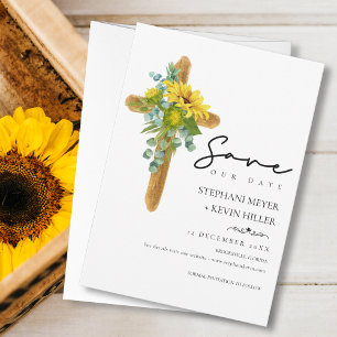 Save The Date Rustic Chic Boho Sunflower Cross Mariage en bois