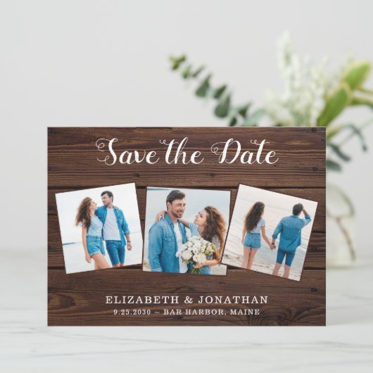 Save The Date Rustic Country 3 Photo Simple Mariage en bois (Debout devant)