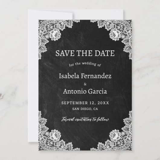 Save The Date Rustic Country Black Chalkboard dentelle Mariage P (Dos)