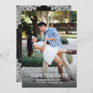 Save The Date Rustic Country Black Chalkboard dentelle Mariage P