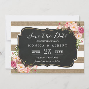 Save The Date Rustic Country Burlap Stripes Floral Enregistrer l