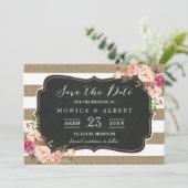 Save The Date Rustic Country Burlap Stripes Floral Enregistrer l (Debout devant)