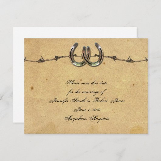 Save The Date Rustic Country Horseshoe Barbed Enregistrer la dat (Devant / Derrière)
