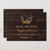 Save The Date Rustic Country Sunflowers Antlers Enregistrer la d (Devant / Derrière)
