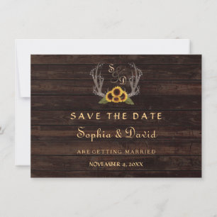 Save The Date Rustic Country Sunflowers Antlers Enregistrer la d