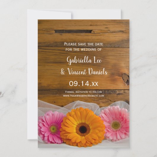 Save The Date Rustic Daisy Trio Mariage de la grange Enregistrer (Devant)
