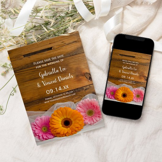 Save The Date Rustic Daisy Trio Mariage de la grange Enregistrer