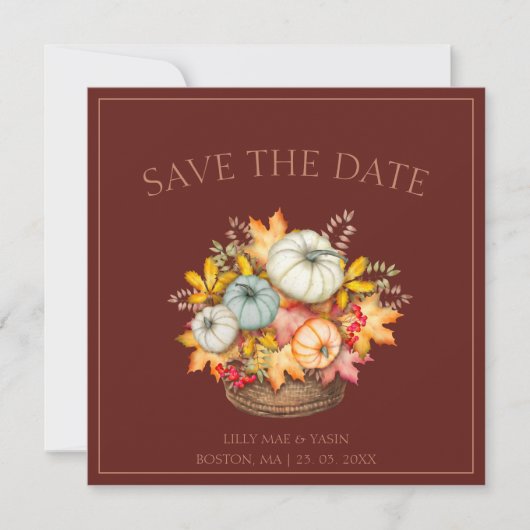 Save The Date Rustic Dark Terracotta Automne Citrouille Mariage (Devant)