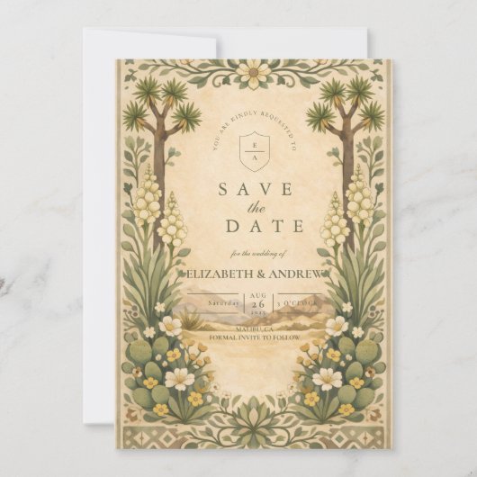 Save The Date Rustic Desert Botanical Wedding (Devant)