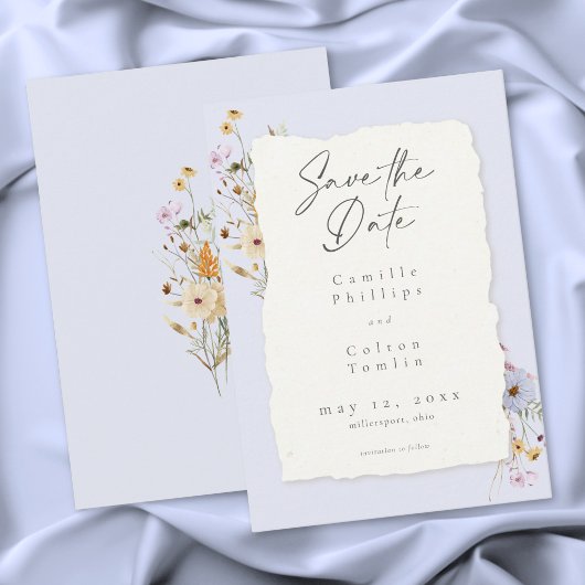 Save The Date Rustic Dusty Blue Romantic Wildflower Wedding