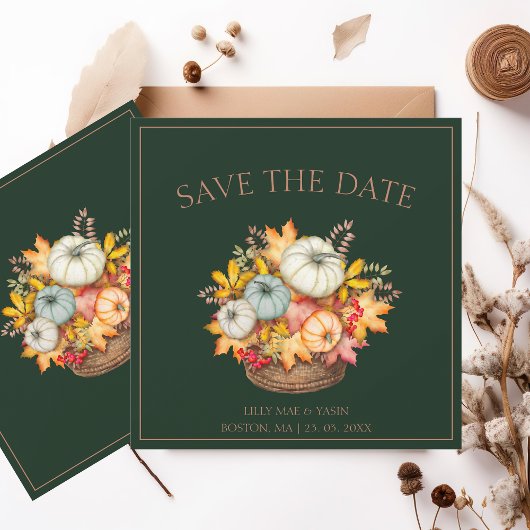 Save The Date Rustic Emerald Green Automne Citrouille Mariage