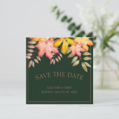Save The Date Rustic Emerald Green Automne Feuilles Mariage (Debout devant)