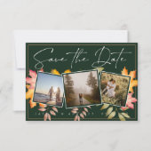 Save The Date Rustic Emerald Green Fall Leaf Trois Mariage photo (Devant)