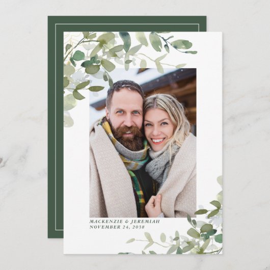 Save The Date Rustic Eucalyptus Mariage Photo Enregistrer la dat (Devant / Derrière)
