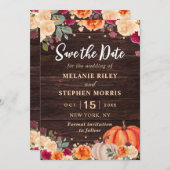 Save The Date Rustic Fall Citrouille mariage floral enregistrer  (Devant / Derrière)
