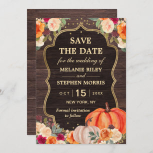 Save The Date Rustic Fall Citrouille mariage floral enregistrer