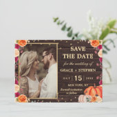 Save The Date Rustic Fall Citrouille mariage floral enregistrer (Debout devant)