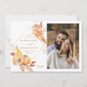 Save The Date Rustic Fall Floral Citrouille Mariage Photo Gold (Devant)