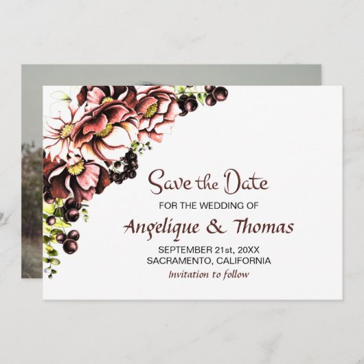 Save The Date Rustic Fall Floral Mariage (Devant / Derrière)